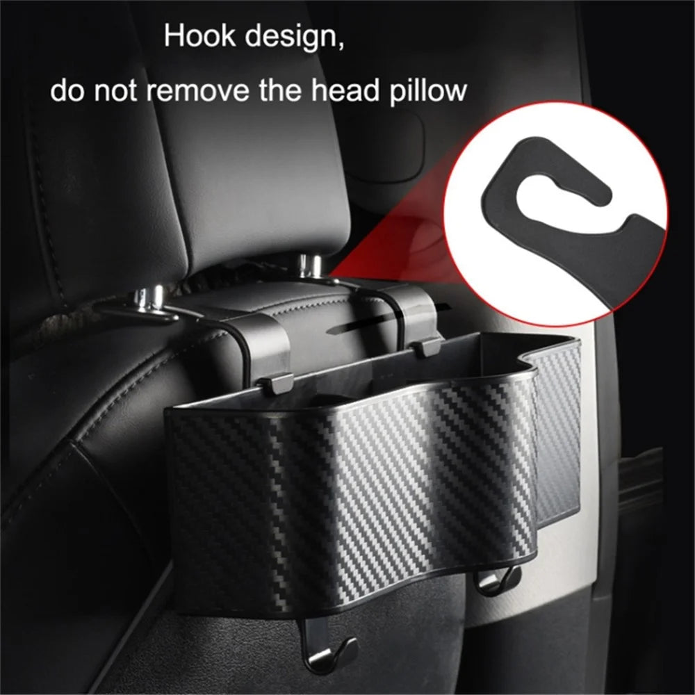 Car Seat Back Storage Box Sundries Organizer Carbon Fiber Texture Plastic Hanging Case - 3