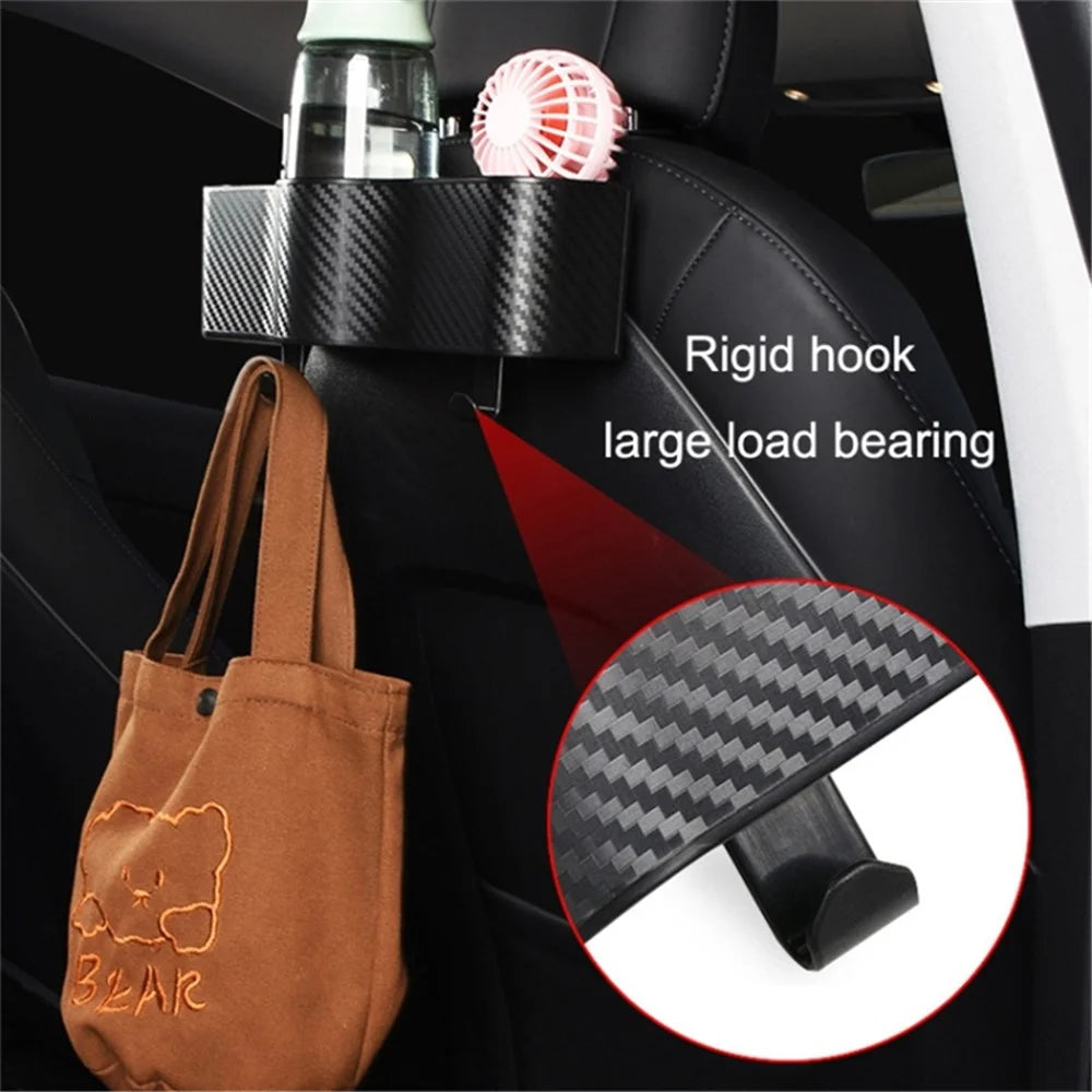 Car Seat Back Storage Box Sundries Organizer Carbon Fiber Texture Plastic Hanging Case - 4