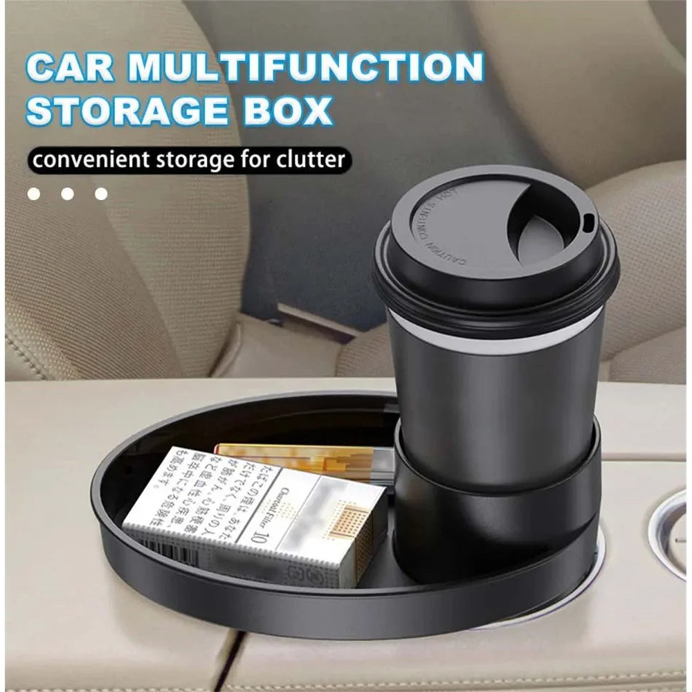 SD-1043 Multi-function Organizer Table Car Cup Holder Expander with Rotating Tray - Black - 2