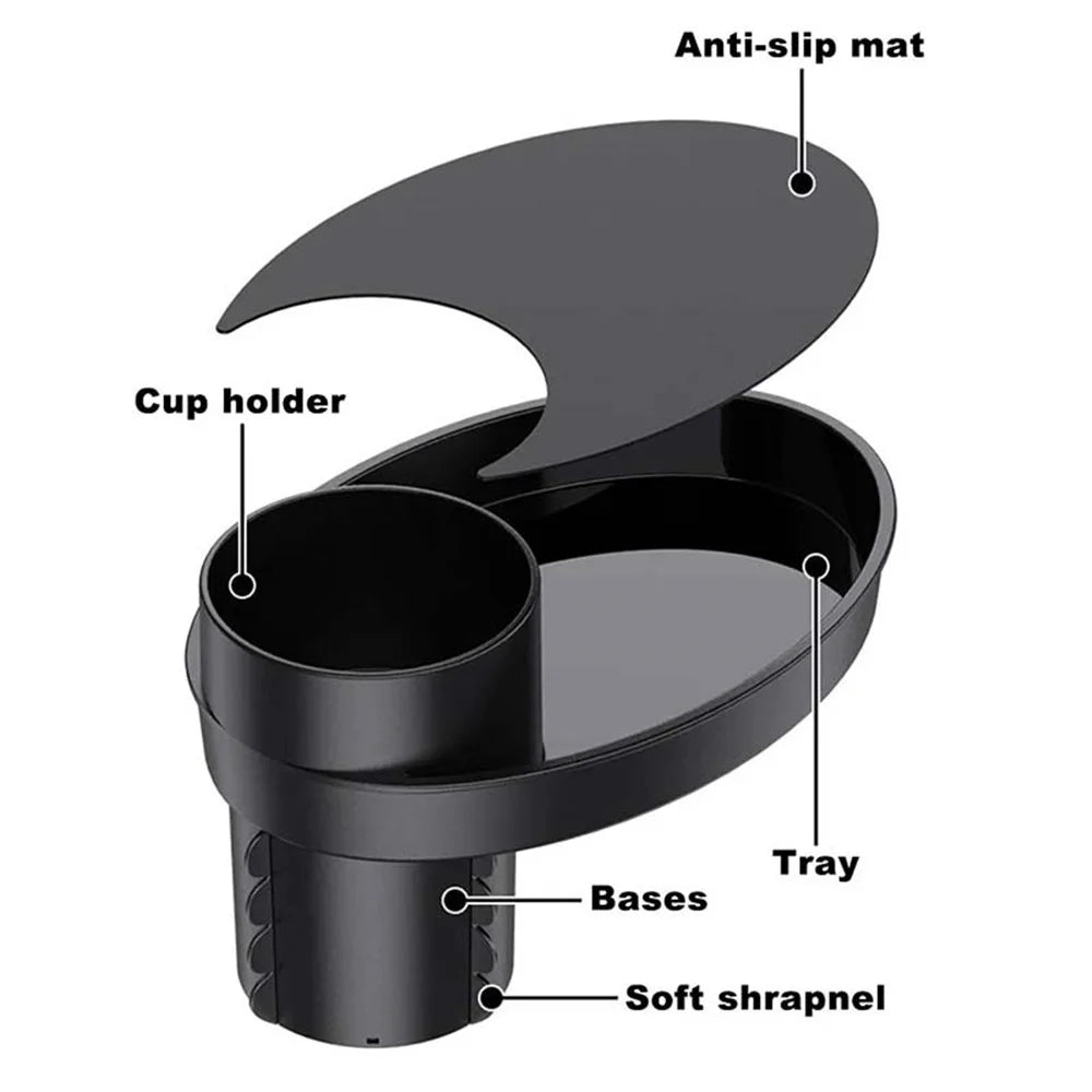 SD-1043 Multi-function Organizer Table Car Cup Holder Expander with Rotating Tray - Black - 5