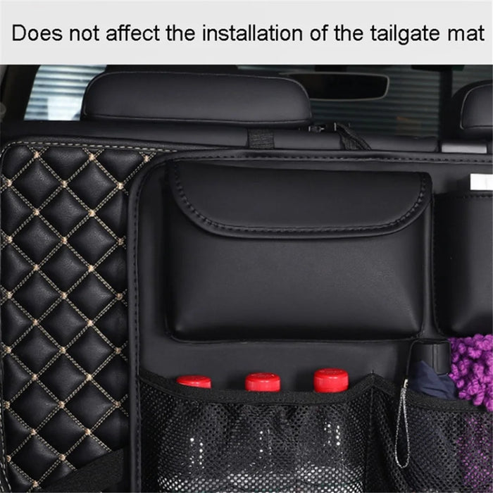 Car Trunk Leather Storage Bag Large Capacity Automotive Backseat Organizer (Mesh Style) - Black - 4