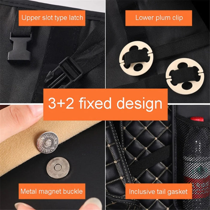 Car Trunk Leather Storage Bag Large Capacity Automotive Backseat Organizer (Mesh Style) - Black - 7