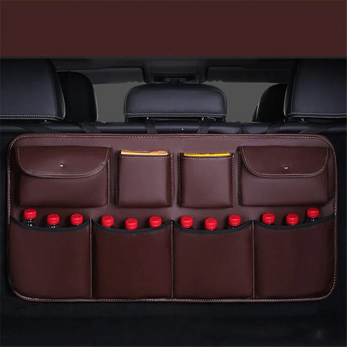 Leather Car Back Seat Storage Bag Automotive Seat Back Organizer for Bottle, Snack, Napkin - Coffee - 1