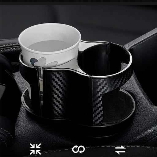 Carbon Fiber Pattern Car Water Cup Holder Multifunctional Car Drink Holder with Rotatable Base - Silver - 2