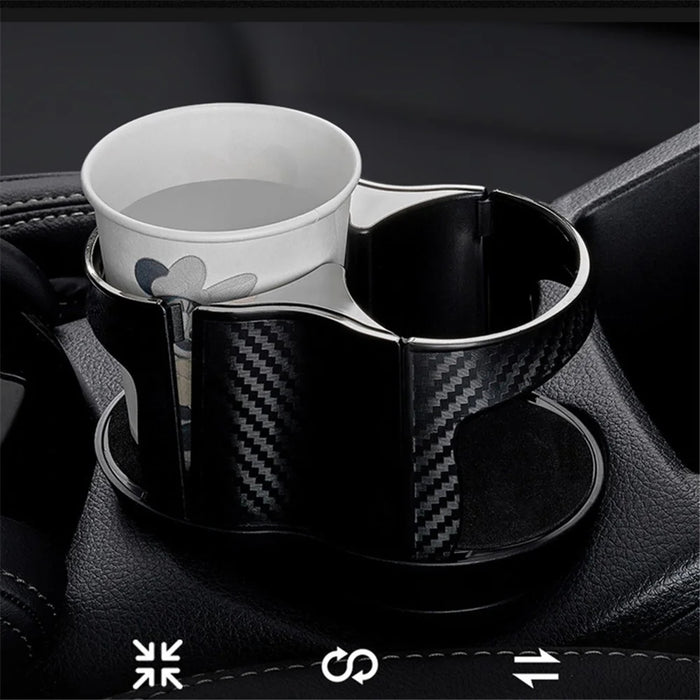 Carbon Fiber Pattern Car Water Cup Holder Multifunctional Car Drink Holder with Rotatable Base - Silver - 2