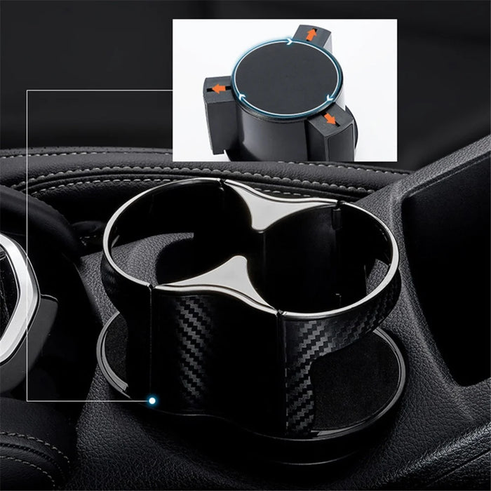 Carbon Fiber Pattern Car Water Cup Holder Multifunctional Car Drink Holder with Rotatable Base - Silver - 3