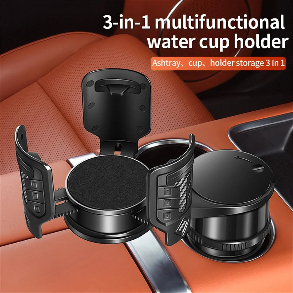 3-in-1 Multifunctional Car Water Cup Holder with Removable Ashtray Anti-Slip Adjustable Car Cup Drink Holder Expander Adapter - 2