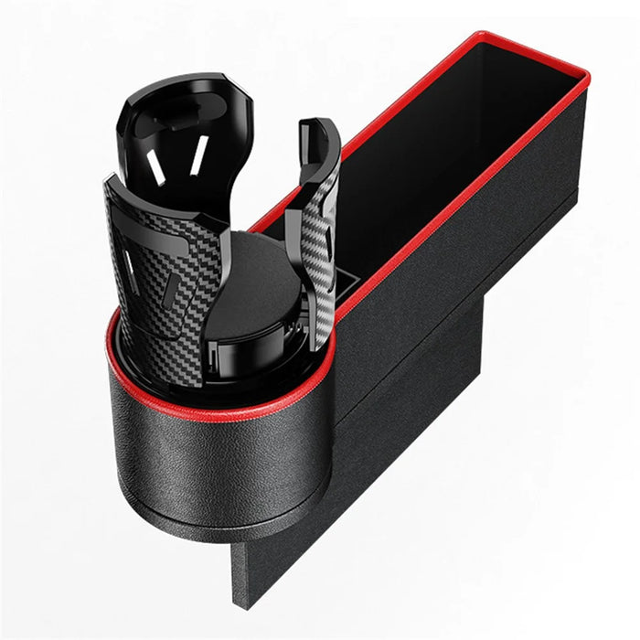 Car Seat Gap Filler Cup Holder ABS+PU Leather Auto Crevice Storage Organizer Box, Driver Side - Black+Red - 1