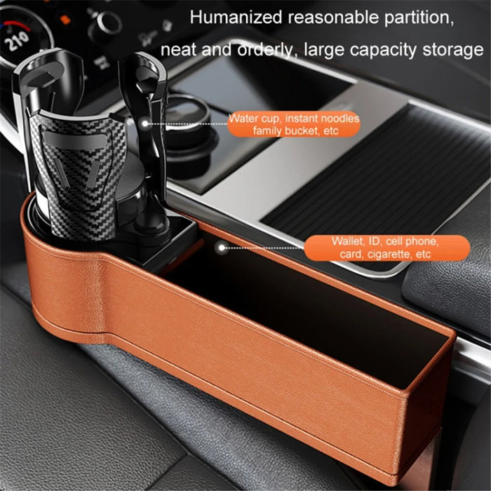 Car Seat Gap Filler Cup Holder ABS+PU Leather Auto Crevice Storage Organizer Box, Driver Side - Black+Red - 6