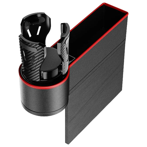 ABS+PU Leather Auto Crevice Storage Organizer Box Car Seat Gap Filler Cup Holder, Front Passenger Side - Black+Red - 1