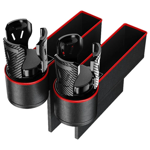 2Pcs / Set Car Crevice Storage Box ABS+PU Leather Seat Gap Filler Cup Holder, Driver + Front Passenger Side - Black+Red - 1