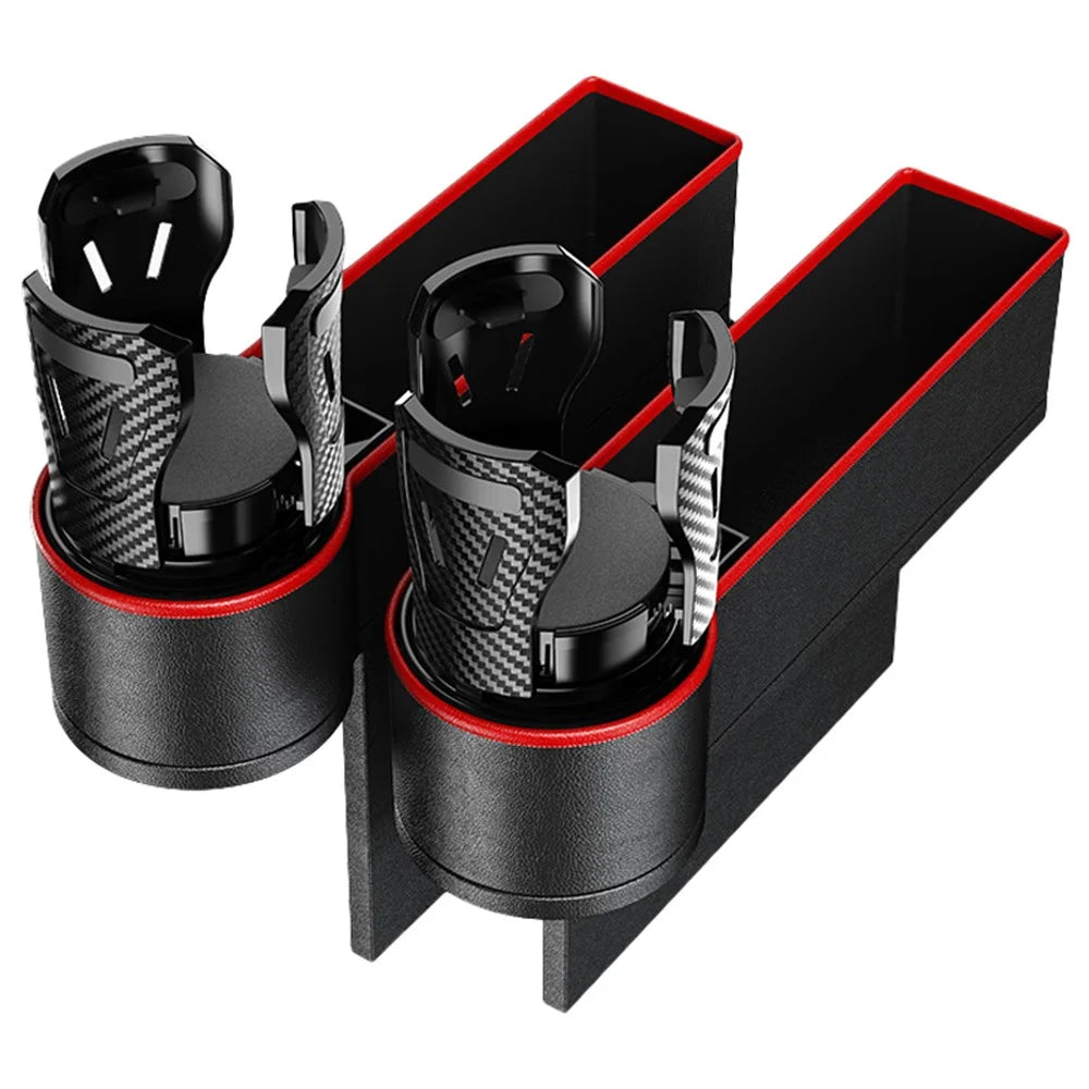 2Pcs / Set Car Crevice Storage Box ABS+PU Leather Seat Gap Filler Cup Holder, Driver + Front Passenger Side - Black+Red - 1