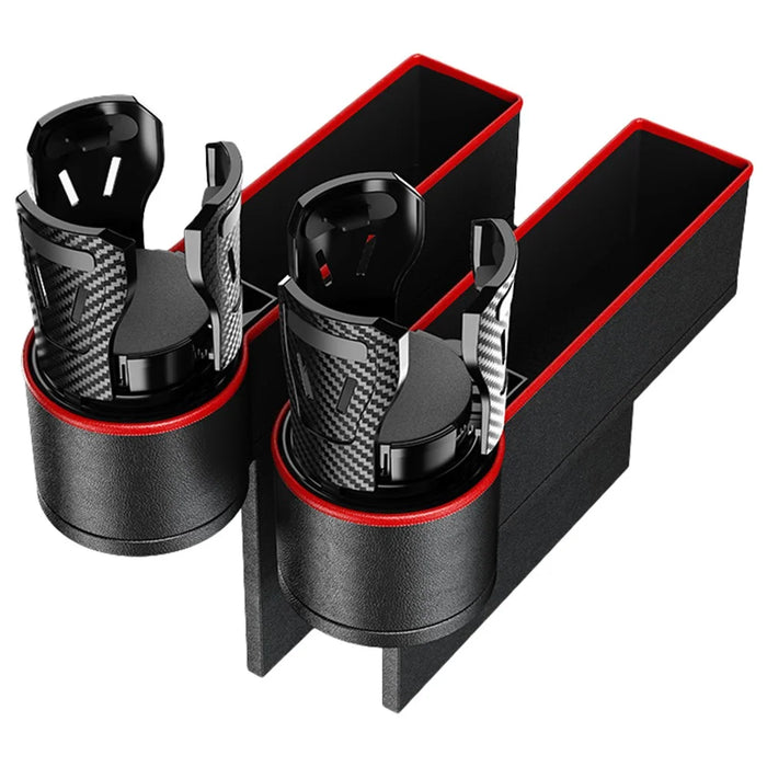 2Pcs / Set Car Crevice Storage Box ABS+PU Leather Seat Gap Filler Cup Holder, Driver + Front Passenger Side - Black+Red - 1