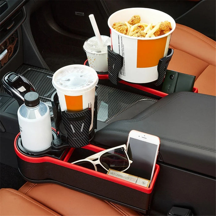 2Pcs / Set Car Crevice Storage Box ABS+PU Leather Seat Gap Filler Cup Holder, Driver + Front Passenger Side - Black+Red - 5