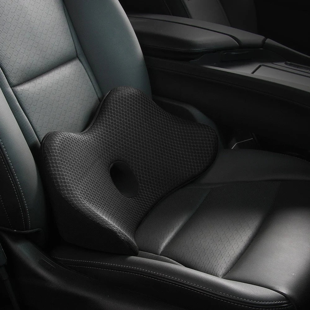 Car Seat Waist Support Cushion Memory Foam Breathable Fatigue Relieve Lumbar Cushion - Black - 1