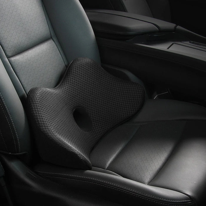 Car Seat Waist Support Cushion Memory Foam Breathable Fatigue Relieve Lumbar Cushion - Black - 1
