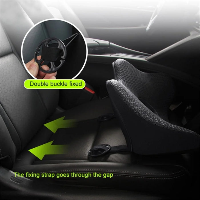 Car Seat Waist Support Cushion Memory Foam Breathable Fatigue Relieve Lumbar Cushion - Black - 3