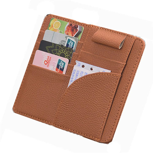 Car Sun Visor Storage Bag PU Leather Cards Bills Driver License Holder Bag - Orange - 1