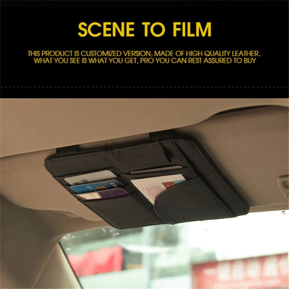 Car Sun Visor Storage Bag PU Leather Cards Bills Driver License Holder Bag - Orange - 7