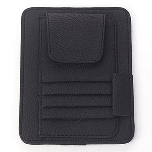 Car Sun Visor Storage Bag Litchi Texture PU Leather Cards Bills Glasses Holder - Black - 1