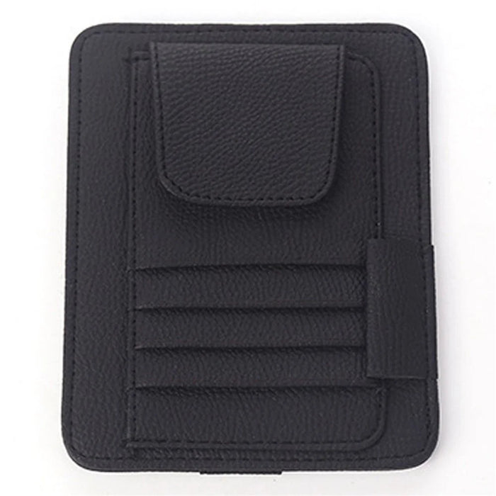 Car Sun Visor Storage Bag Litchi Texture PU Leather Cards Bills Glasses Holder - Black - 1