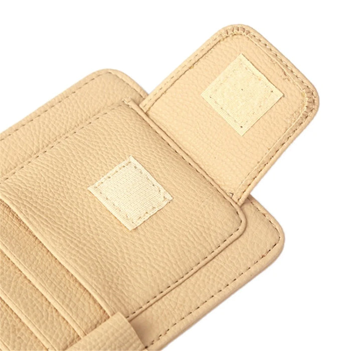 Car Sun Visor Storage Bag Litchi Texture PU Leather Cards Bills Glasses Holder - Black - 4
