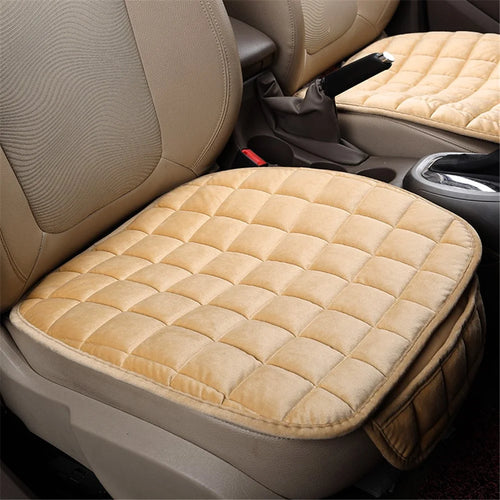 Non-slip Winter Car Front Seat Cover Pad Universal Warm Velvet Cushion with Pocket - Beige - 1