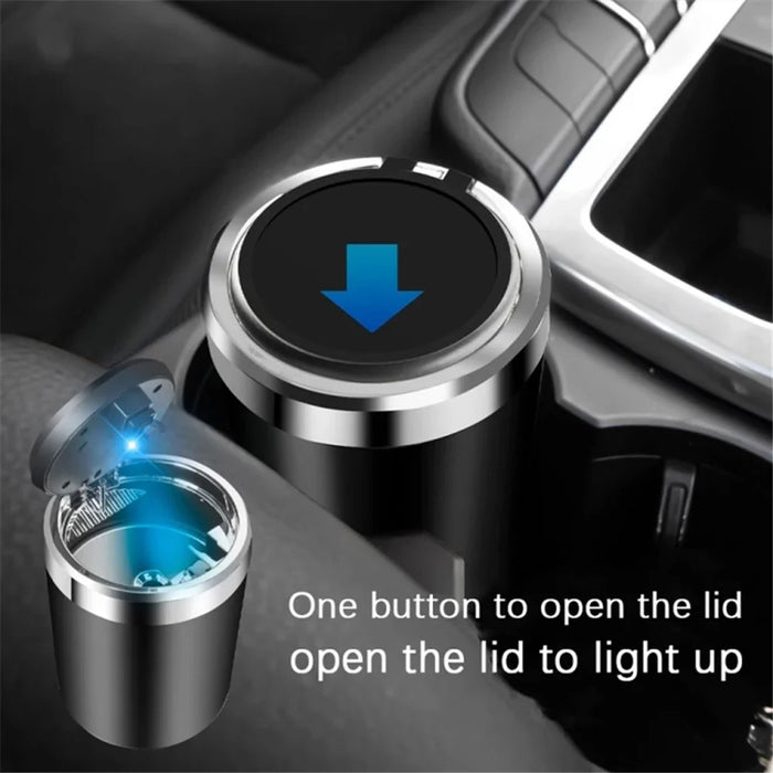 ABS+Metal Liner LED Light Car Ashtray Vehicle Interior Garbage Can Ashtray with Lid - Black - 3