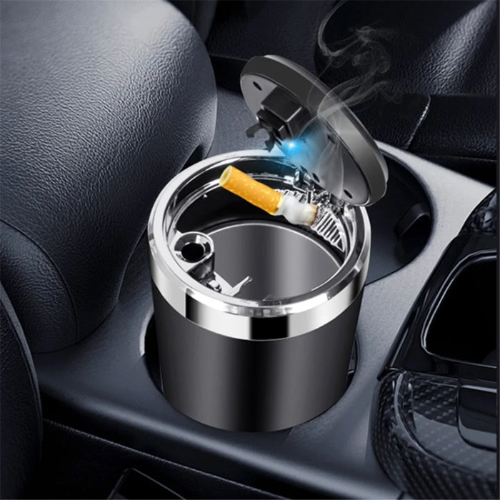 ABS+Metal Liner LED Light Car Ashtray Vehicle Interior Garbage Can Ashtray with Lid - Black - 4