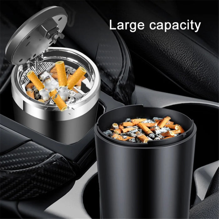 ABS+Metal Liner LED Light Car Ashtray Vehicle Interior Garbage Can Ashtray with Lid - Black - 5