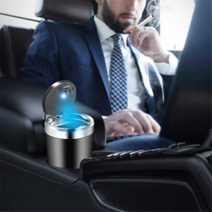 ABS+Metal Liner LED Light Car Ashtray Vehicle Interior Garbage Can Ashtray with Lid - Black - 6