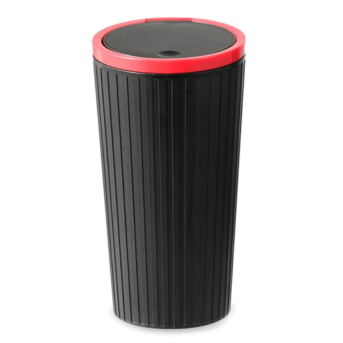 DM-143 ABS + PP Versatile Car Storage Bin with Lid Auto Vehicle Trash Can Fit Cup Holder - Black With Red Edge - 1