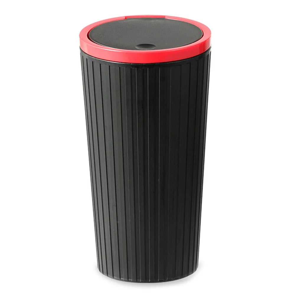 DM-143 ABS + PP Versatile Car Storage Bin with Lid Auto Vehicle Trash Can Fit Cup Holder - Black With Red Edge - 1