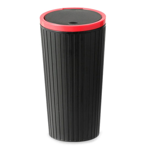 DM-143 ABS + PP Versatile Car Storage Bin with Lid Auto Vehicle Trash Can Fit Cup Holder - Black With Red Edge - 1