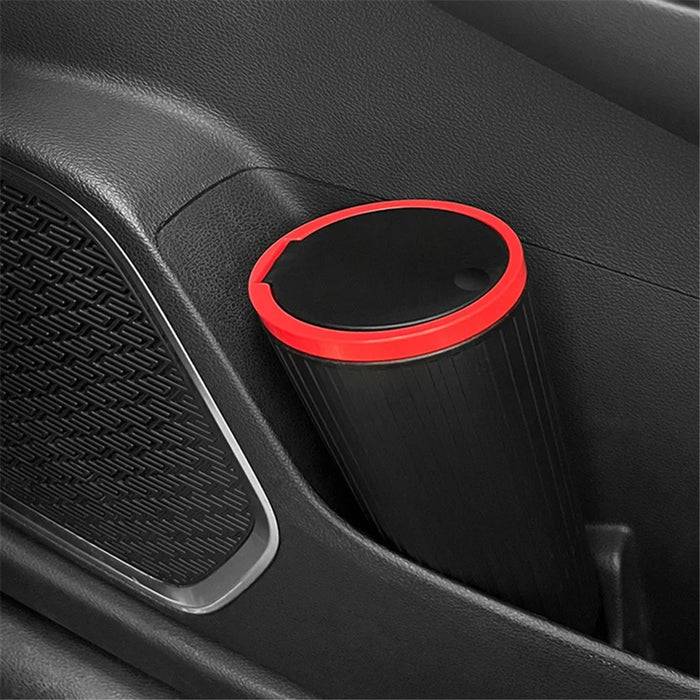 DM-143 ABS + PP Versatile Car Storage Bin with Lid Auto Vehicle Trash Can Fit Cup Holder - Black With Red Edge - 5