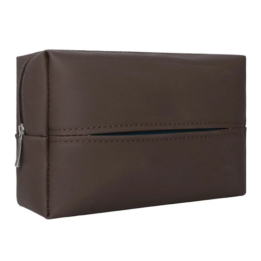 Napa Leather Car Tissue Box Holder Back Seat Headrest Hanging Tissue Box - Brown - 1