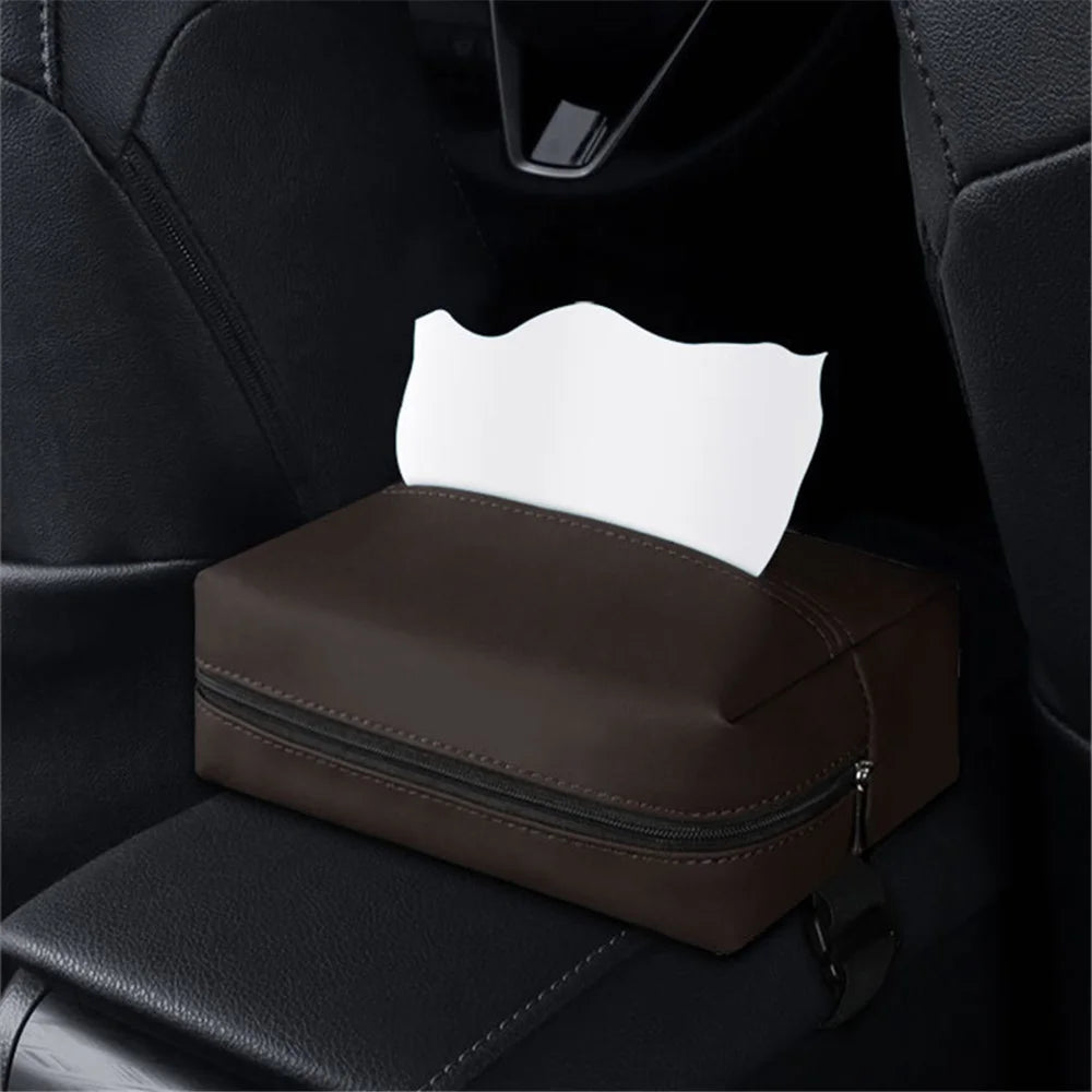 Napa Leather Car Tissue Box Holder Back Seat Headrest Hanging Tissue Box - Brown - 2