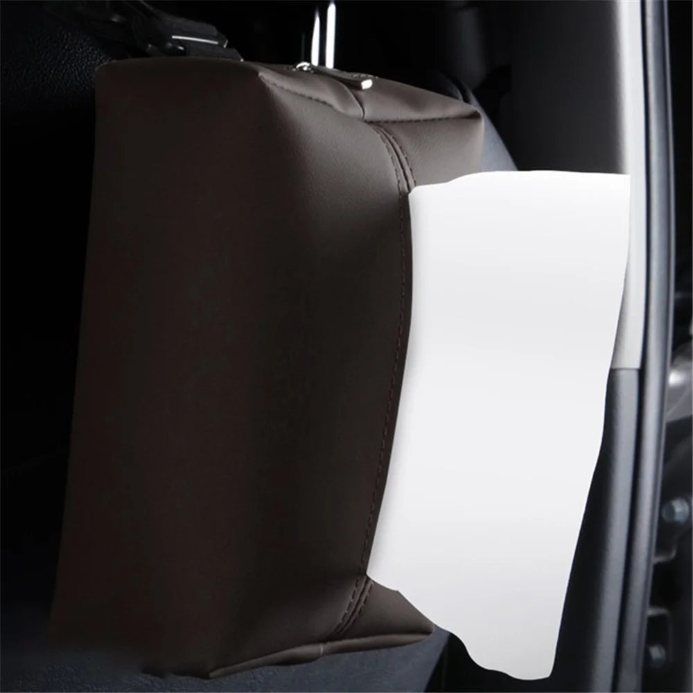 Napa Leather Car Tissue Box Holder Back Seat Headrest Hanging Tissue Box - Brown - 3