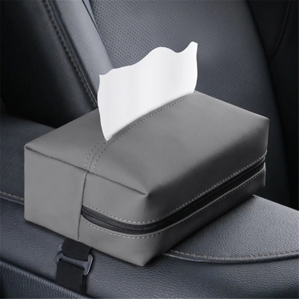 Napa Leather Car Tissue Box Holder Back Seat Headrest Hanging Tissue Box - Brown - 4