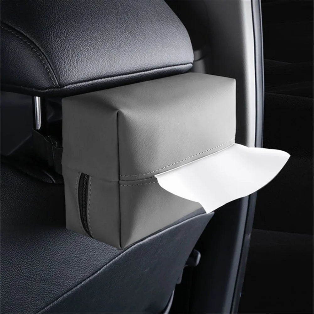 Napa Leather Car Tissue Box Holder Back Seat Headrest Hanging Tissue Box - Brown - 5