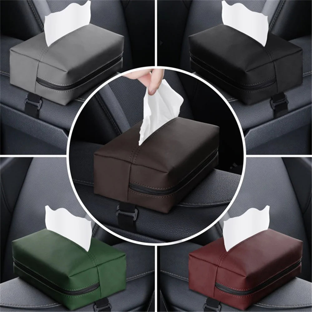 Napa Leather Car Tissue Box Holder Back Seat Headrest Hanging Tissue Box - Brown - 6