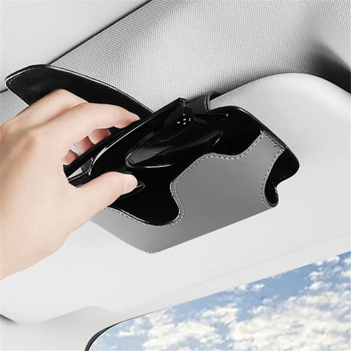 Nappa Texture PU Leather Car Glasses Storage Case Sun Visor Clip Sunglasses Holder - Grey - 2
