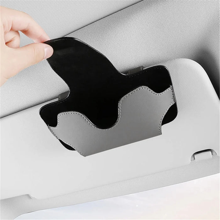 Nappa Texture PU Leather Car Glasses Storage Case Sun Visor Clip Sunglasses Holder - Grey - 3