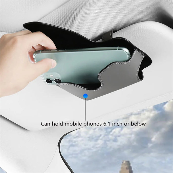 Nappa Texture PU Leather Car Glasses Storage Case Sun Visor Clip Sunglasses Holder - Grey - 4