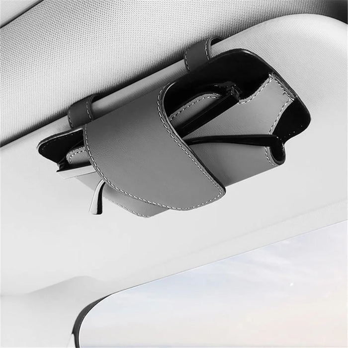 Nappa Texture PU Leather Car Glasses Storage Case Sun Visor Clip Sunglasses Holder - Grey - 5
