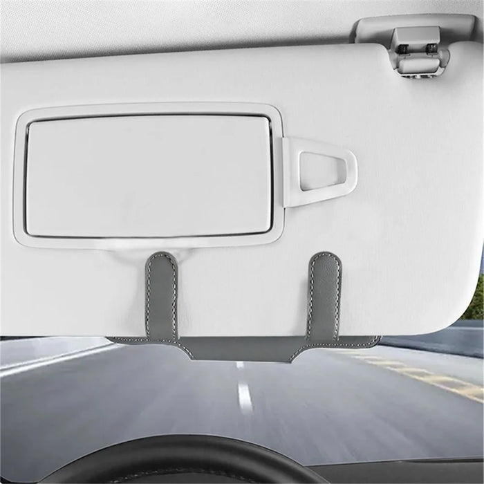 Nappa Texture PU Leather Car Glasses Storage Case Sun Visor Clip Sunglasses Holder - Grey - 7