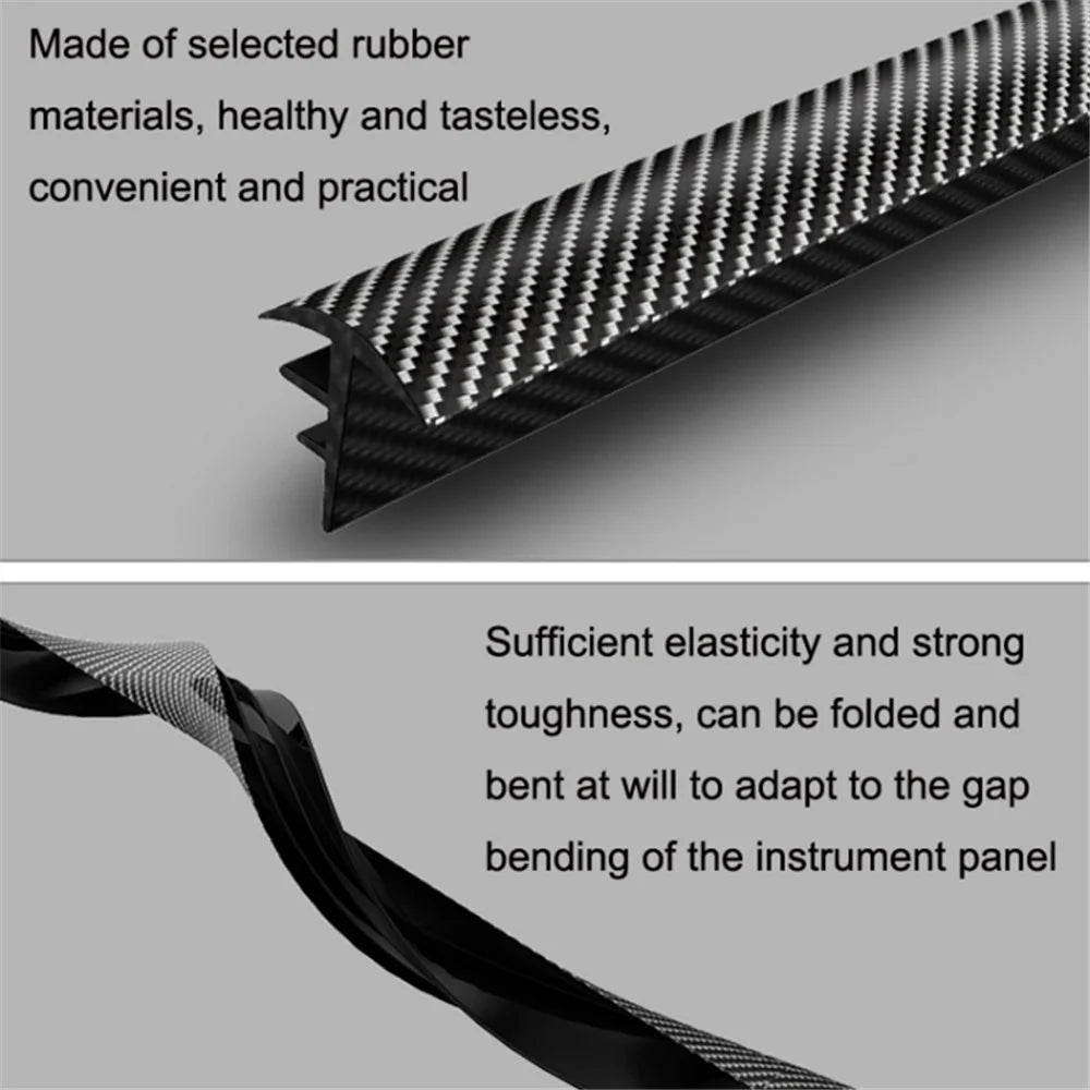 160cm Car Dashboard Seal Strip Soundproof Rubber Edges Sealing Strip - Carbon Fiber Texture - 4