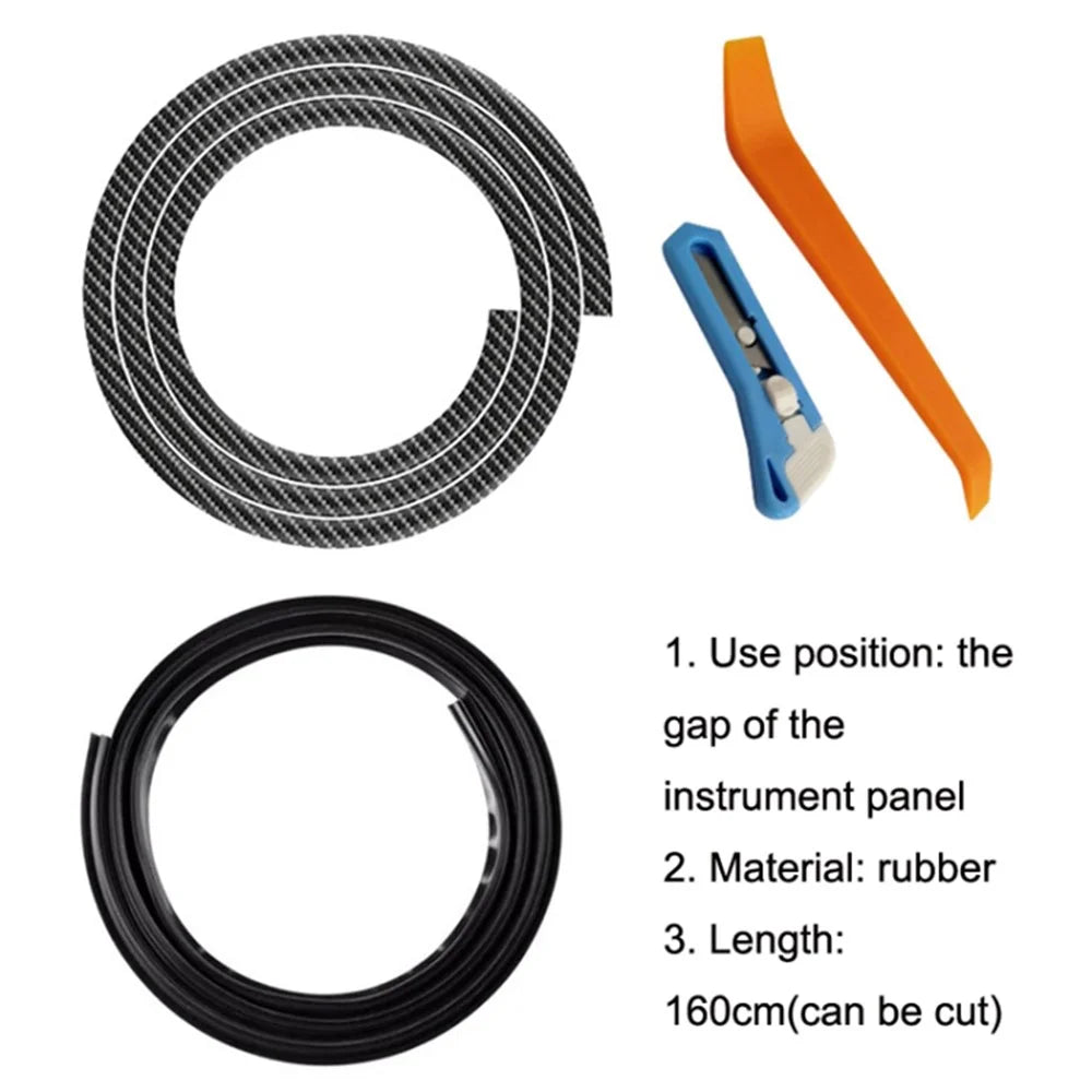 160cm Car Dashboard Seal Strip Soundproof Rubber Edges Sealing Strip - Carbon Fiber Texture - 7