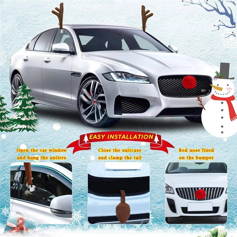 ZY750 Christmas Ornament Car Decoration Reindeer Antlers and Nose Decor Auto Accessories - 4
