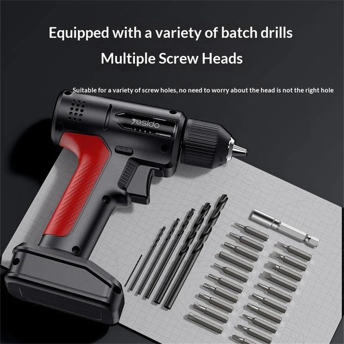 YESIDO EC36 Electric Screwdriver Set 3000mAh 8Nm Torque 400RPM Cordless Drill Kit with LED - Black - 4